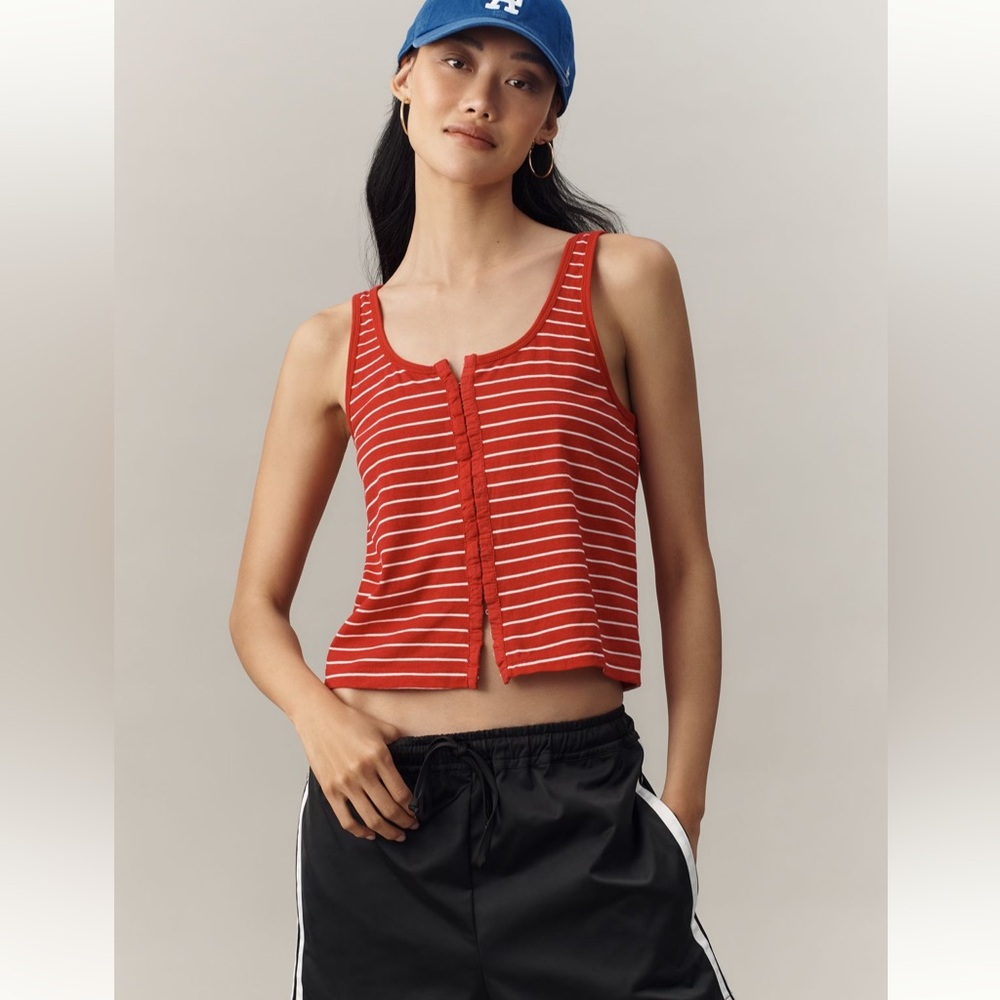 NWT Anthropologie Pilcro Scoop-Neck Button-Front Striped Tank